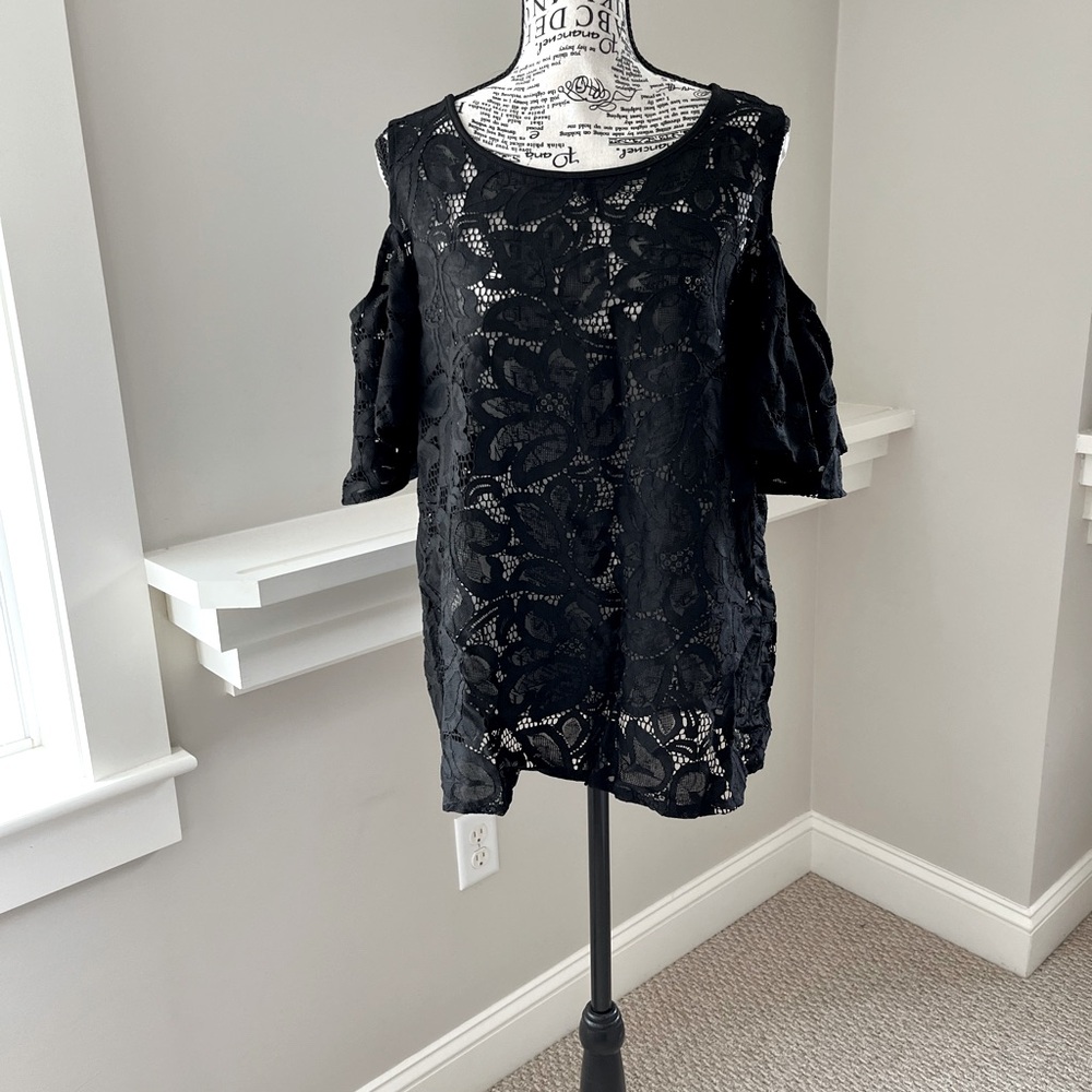 Black lace cold shoulder top